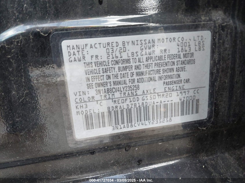 2020 NISSAN SENTRA VIN: 3N1AB8CV4LY235258