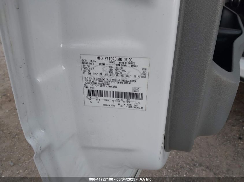 2007 Ford F-150 Stx/Xl/Xlt VIN: 1FTRF12287NA04448 Lot: 41727100