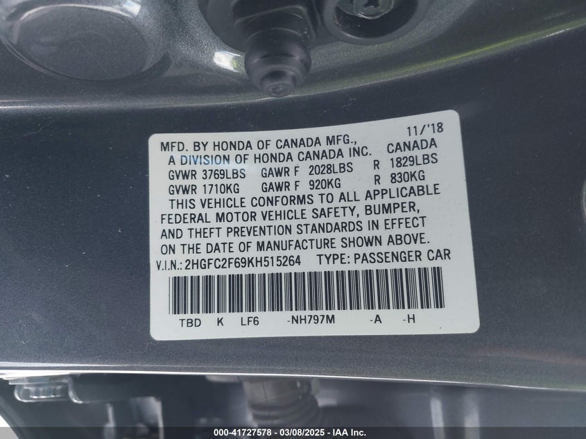 2019 HONDA CIVIC LX - 2HGFC2F69KH515264