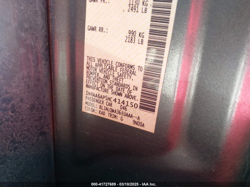 2017 NISSAN MAXIMA 3.5 S - 1N4AA6AP5HC414150