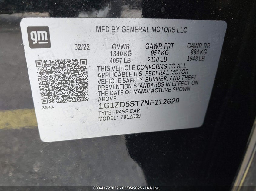 2022 CHEVROLET MALIBU FWD LT - 1G1ZD5ST7NF112629