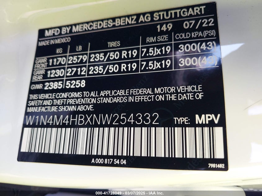 2022 MERCEDES-BENZ GLB 250 4MATIC - W1N4M4HBXNW254332
