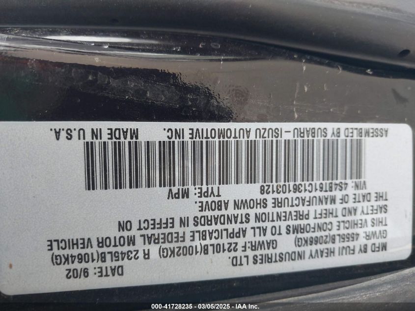 2003 Subaru Baja VIN: 4S4BT61C136103128 Lot: 41728235