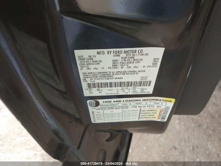 2014 Ford F-150 Xlt VIN: 1FTFW1CT2EKF35489 Lot: 41729419