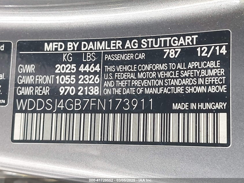 2015 MERCEDES-BENZ CLA 250 VIN: WDDSJ4GB7FN173911