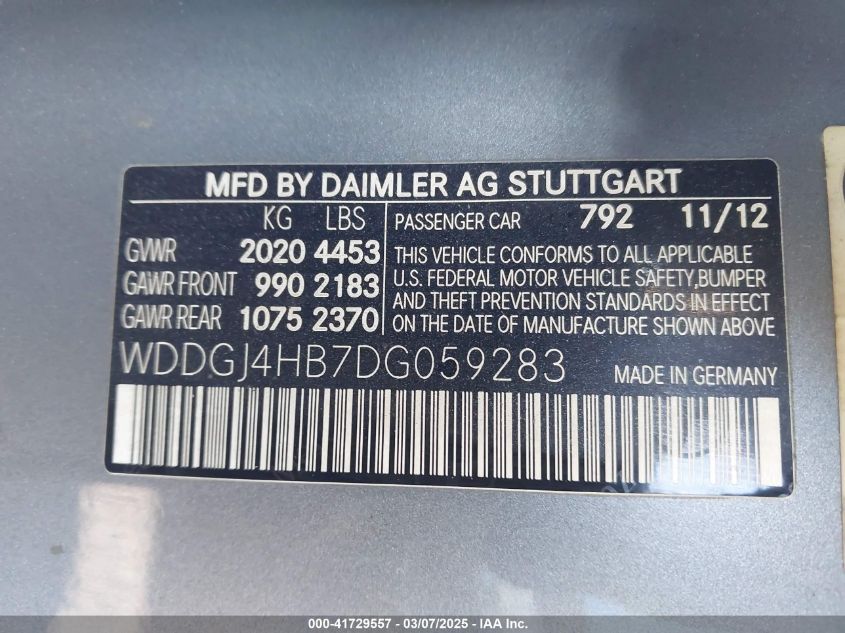 2013 Mercedes-Benz C 250 VIN: WDDGJ4HB7DG059283 Lot: 41729557