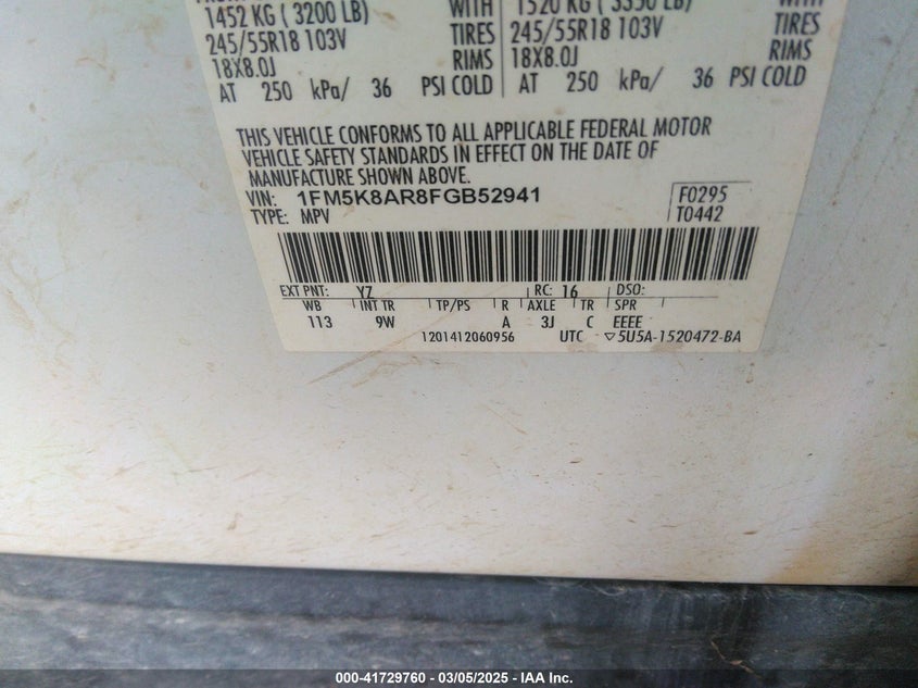 2015 FORD POLICE INTERCEPTOR - 1FM5K8AR8FGB52941