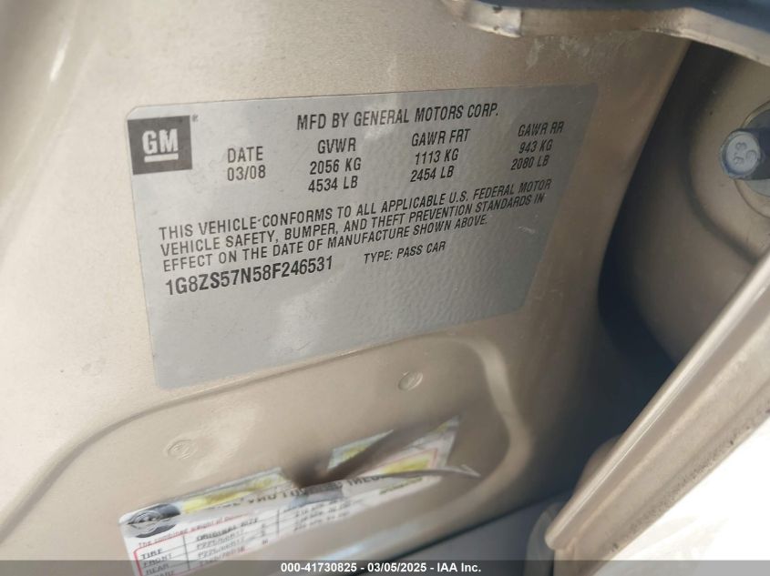 2008 Saturn Aura Xe VIN: 1G8ZS57N58F246531 Lot: 41730825