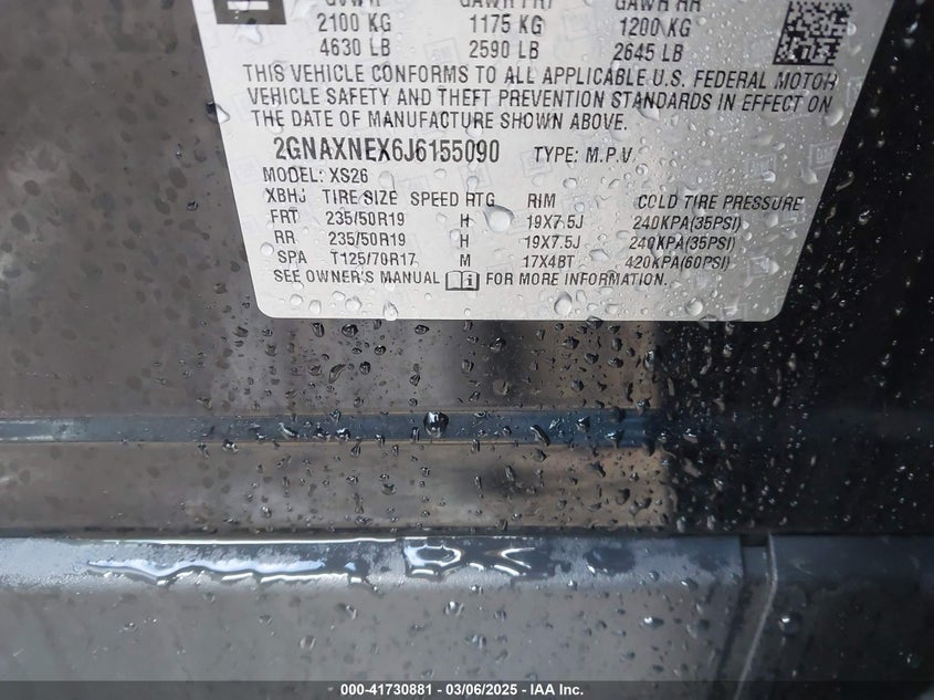 2018 CHEVROLET EQUINOX PREMIER - 2GNAXNEX6J6155090