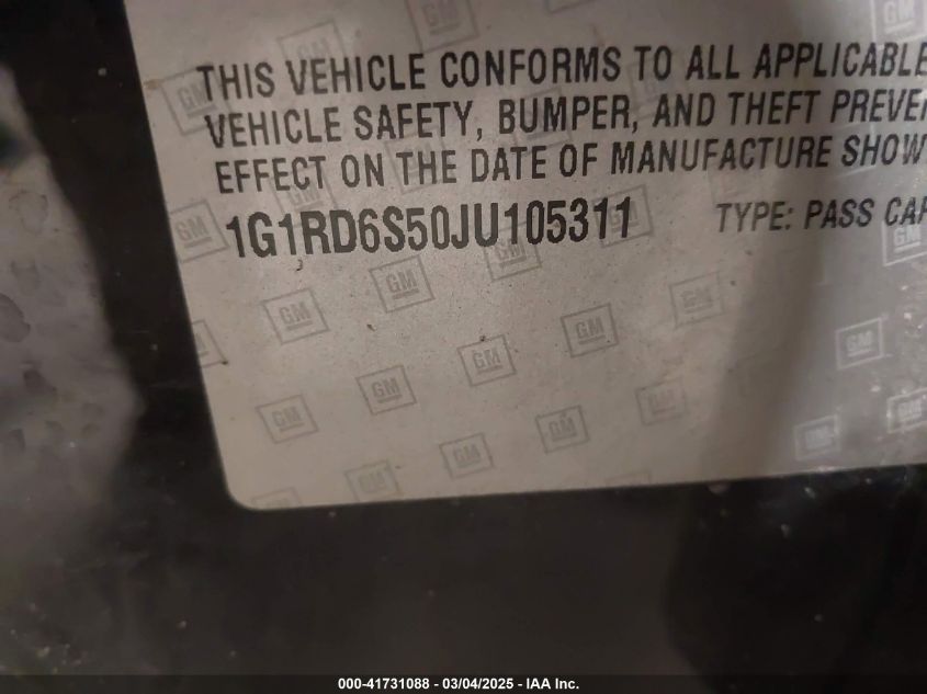 2018 Chevrolet Volt Premier VIN: 1G1RD6S50JU105311 Lot: 41731088