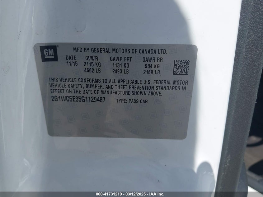 2016 CHEVROLET IMPALA LIMITED LTZ - 2G1WC5E35G1129487