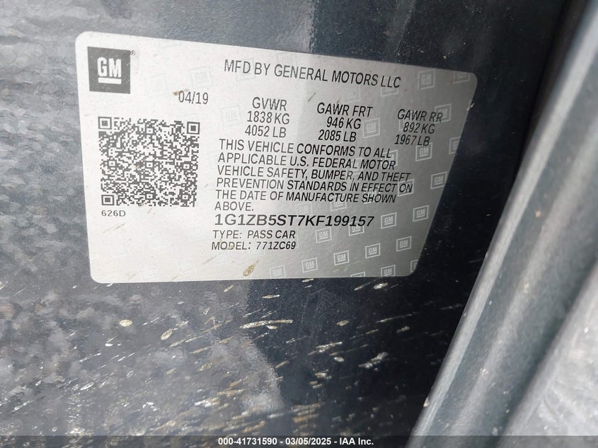 2019 CHEVROLET MALIBU 1LS - 1G1ZB5ST7KF199157