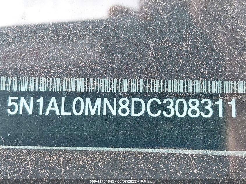 2013 Infiniti Jx35 VIN: 5N1AL0MN8DC308311 Lot: 41731645