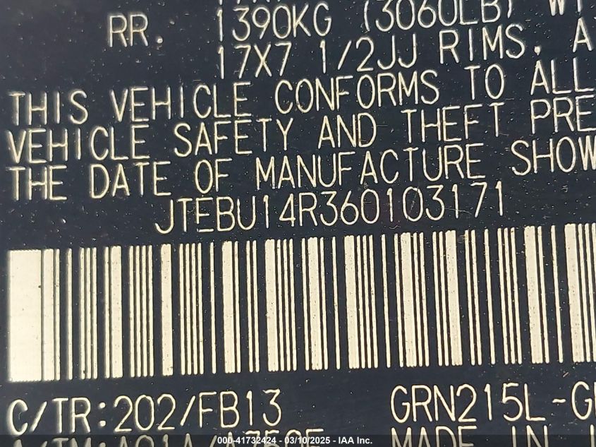 2006 Toyota 4Runner Sr5 Sport V6 VIN: JTEBU14R360103171 Lot: 41732424