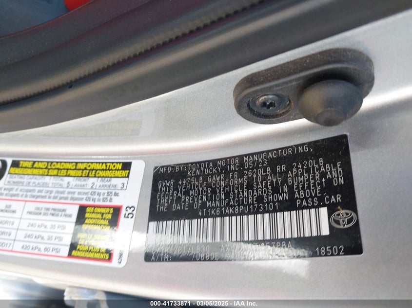 2023 TOYOTA CAMRY VIN: 4T1K61AK8PU173101