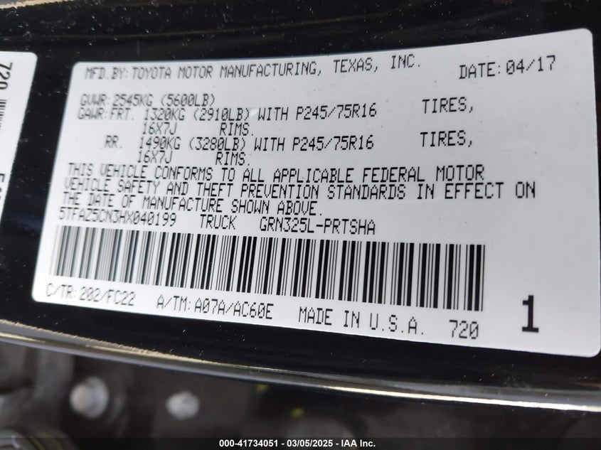 2017 TOYOTA TACOMA SR5 V6 - 5TFAZ5CN3HX040199