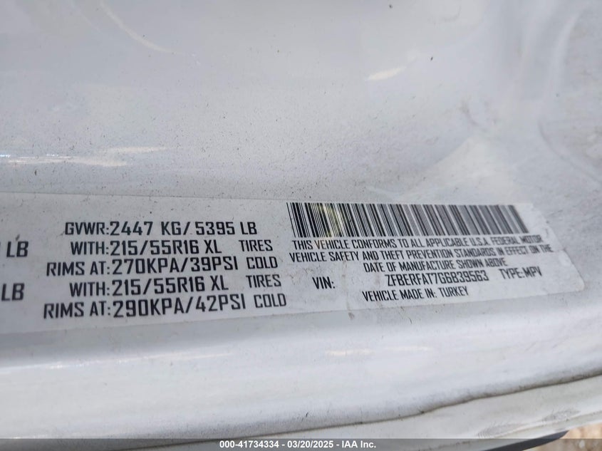 2016 RAM PROMASTER CITY TRADESMAN ZFBERFAT7G6B39563