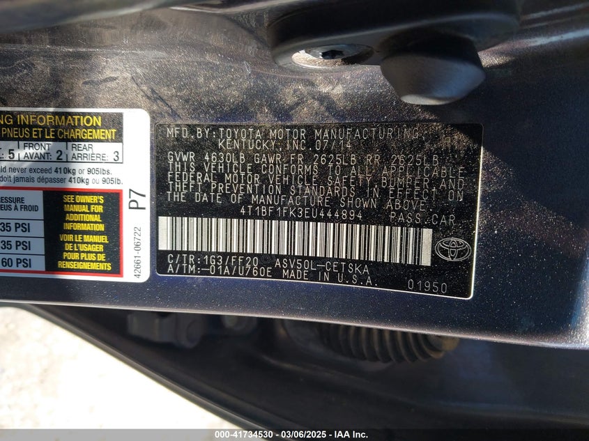 2014 TOYOTA CAMRY VIN: 4T1BF1FK3EU444894