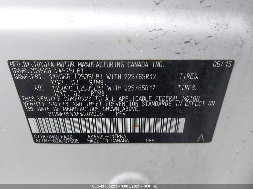 2015 TOYOTA RAV4 XLE - 2T3WFREVXFW202009