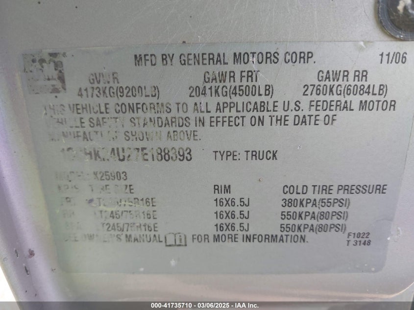 2007 CHEVROLET SILVERADO 2500HD CLASSIC VIN: 1GCHK24U27E188393