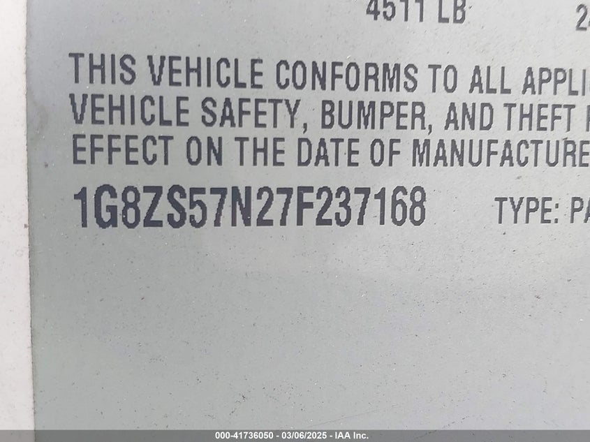 2007 SATURN AURA VIN: 1G8ZS57N27F237168