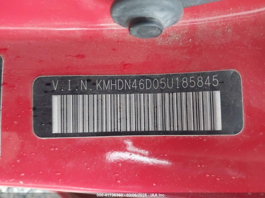 2005 Hyundai Elantra Gls/Gt VIN: KMHDN46D05U185845 Lot: 41736360