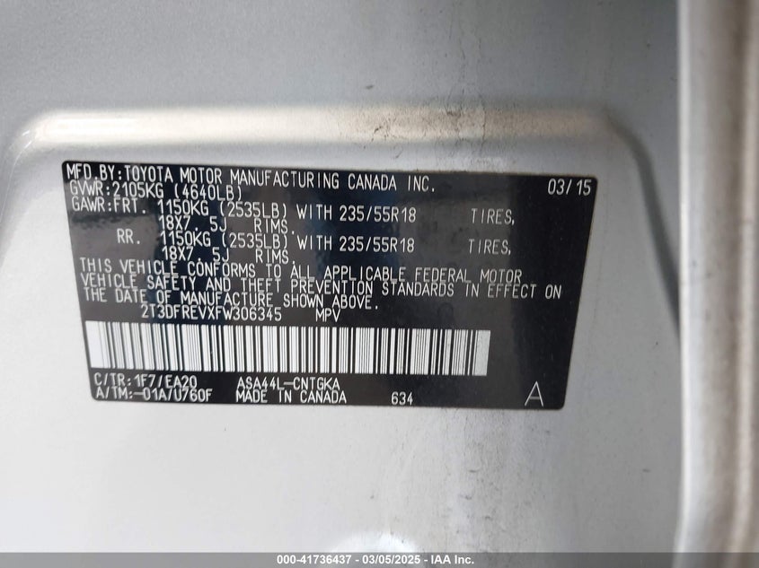 2015 TOYOTA RAV4 LIMITED - 2T3DFREVXFW306345