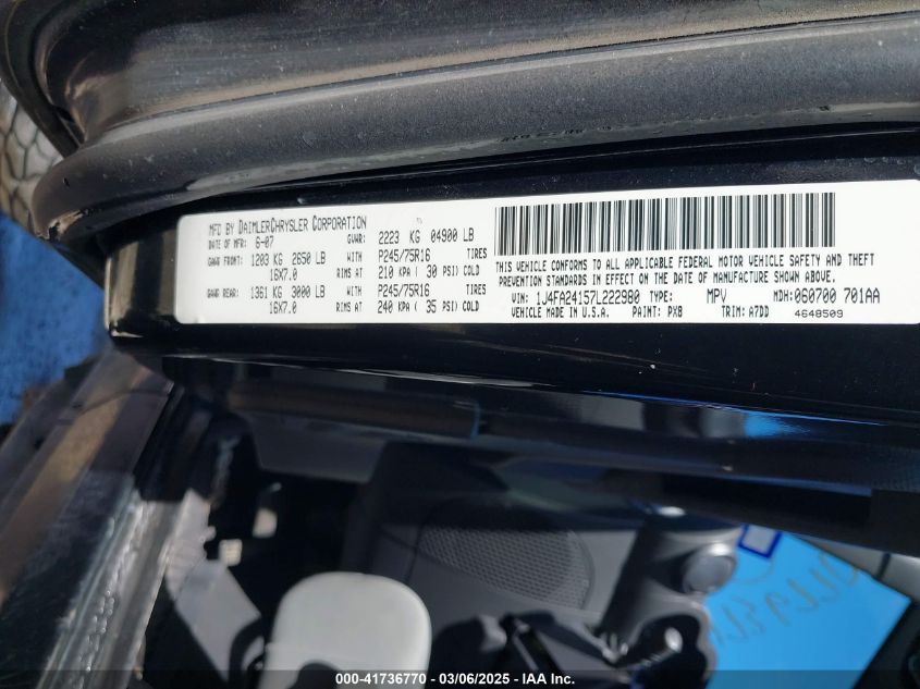 2007 Jeep Wrangler X VIN: 1J4FA24157L222980 Lot: 41736770