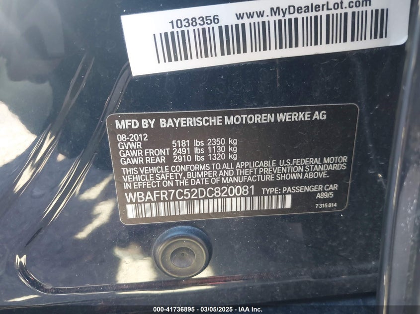 2013 BMW 535I - WBAFR7C52DC820081
