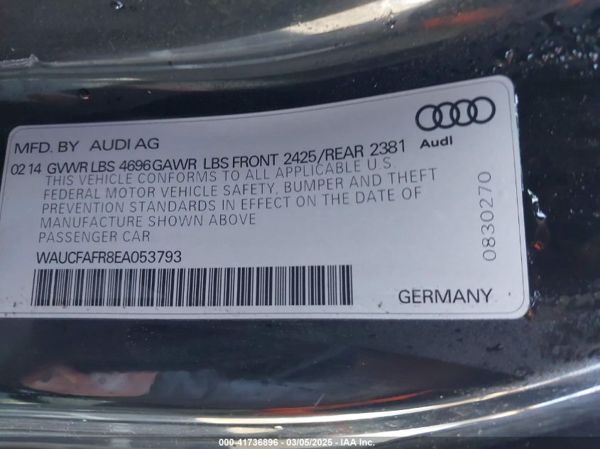 2014 Audi A5 2.0T Premium VIN: WAUCFAFR8EA053793 Lot: 41736896