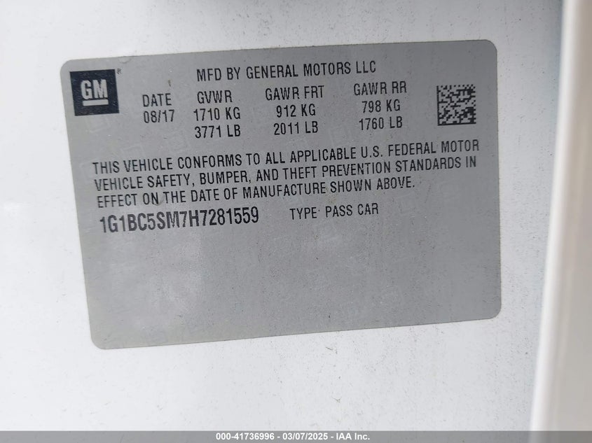 2017 CHEVROLET CRUZE LS AUTO - 1G1BC5SM7H7281559