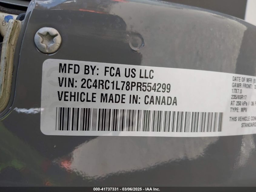 2023 Chrysler Pacifica Hybrid Touring L VIN: 2C4RC1L78PR554299 Lot: 41737331