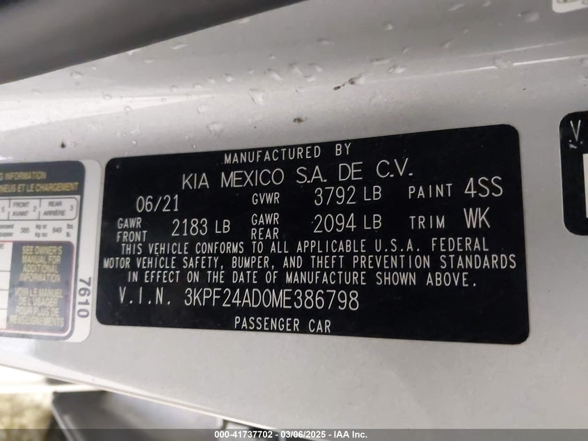 2021 KIA FORTE LXS - 3KPF24AD0ME386798