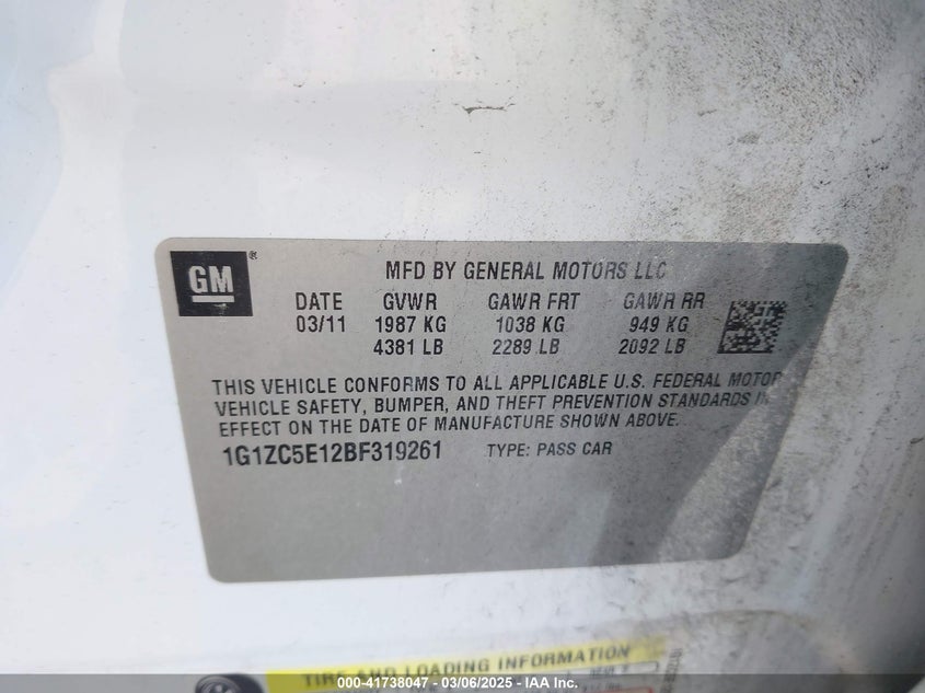 2011 CHEVROLET MALIBU VIN: 1G1ZC5E12BF319261