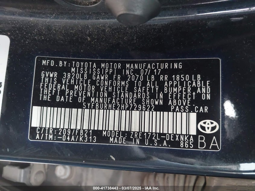 2017 TOYOTA COROLLA LE - 5YFBURHE2HP729622