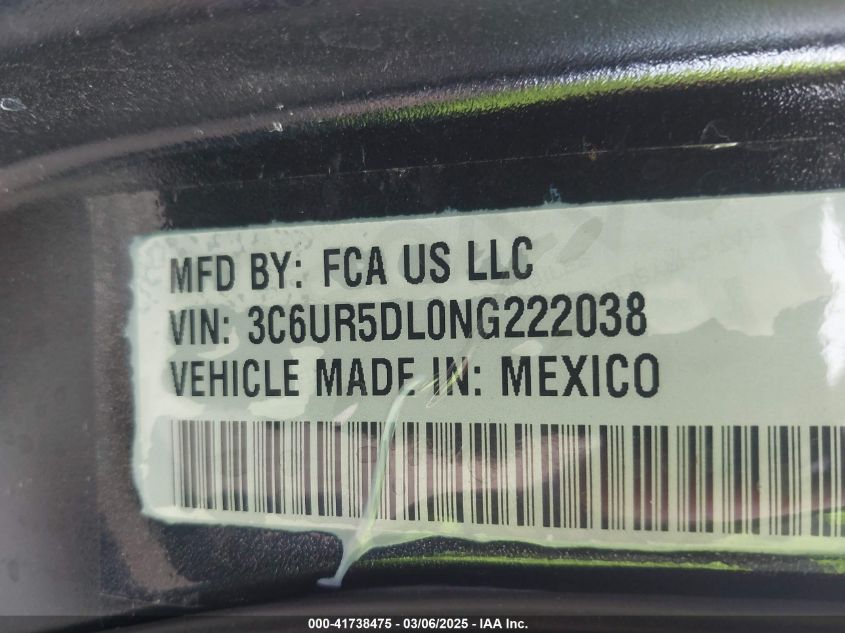 2022 Ram 2500 Big Horn 4X4 6'4 Box VIN: 3C6UR5DL0NG222038 Lot: 41738475