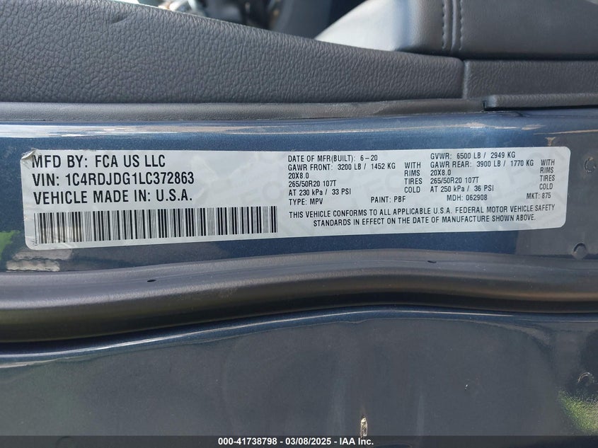 2020 DODGE DURANGO GT PLUS AWD - 1C4RDJDG1LC372863