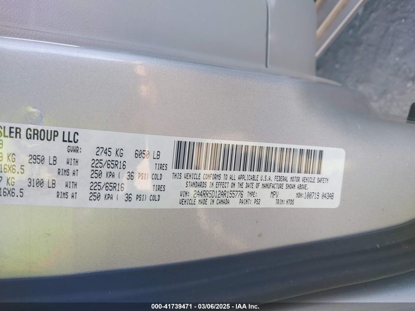 2010 Chrysler Town & Country Touring VIN: 2A4RR5D12AR155776 Lot: 41739471