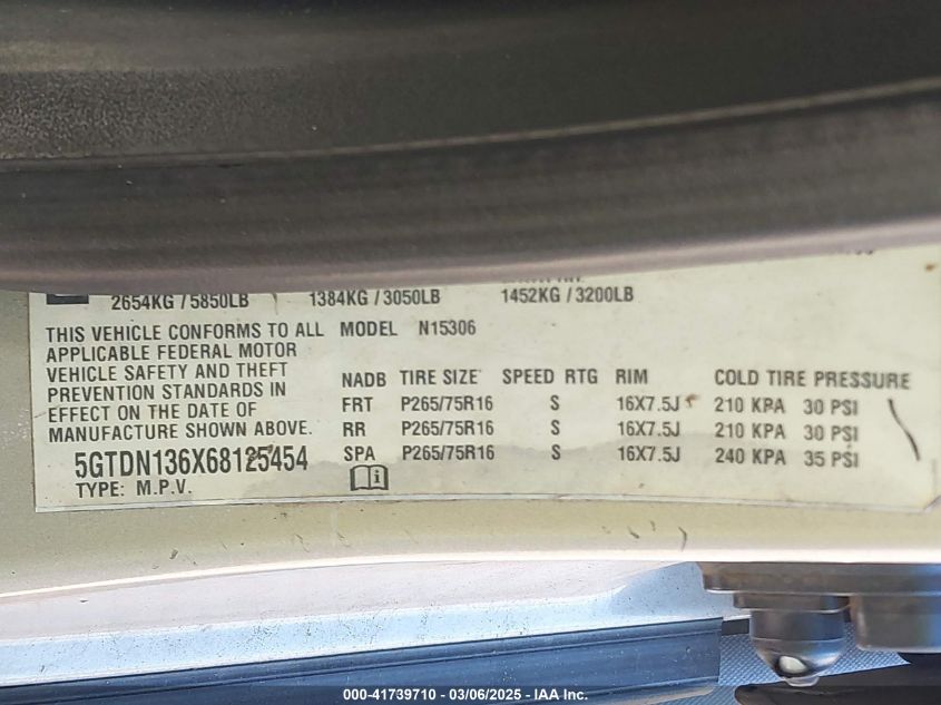 2006 Hummer H3 Suv VIN: 5GTDN136X68125454 Lot: 41739710