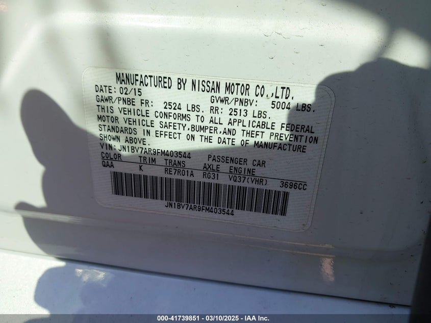 2015 INFINITI Q50 - JN1BV7AR9FM403544