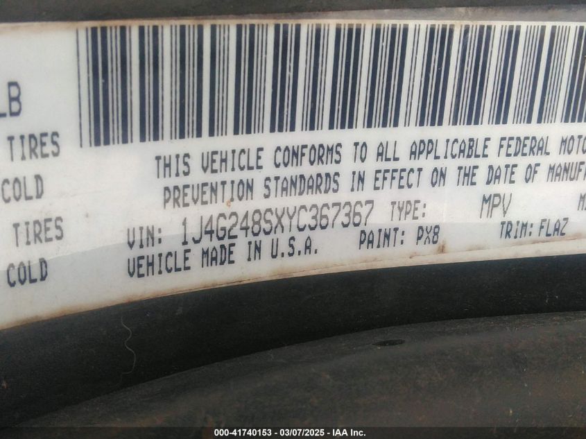 2000 Jeep Grand Cherokee Laredo VIN: 1J4G248SXYC367367 Lot: 41740153