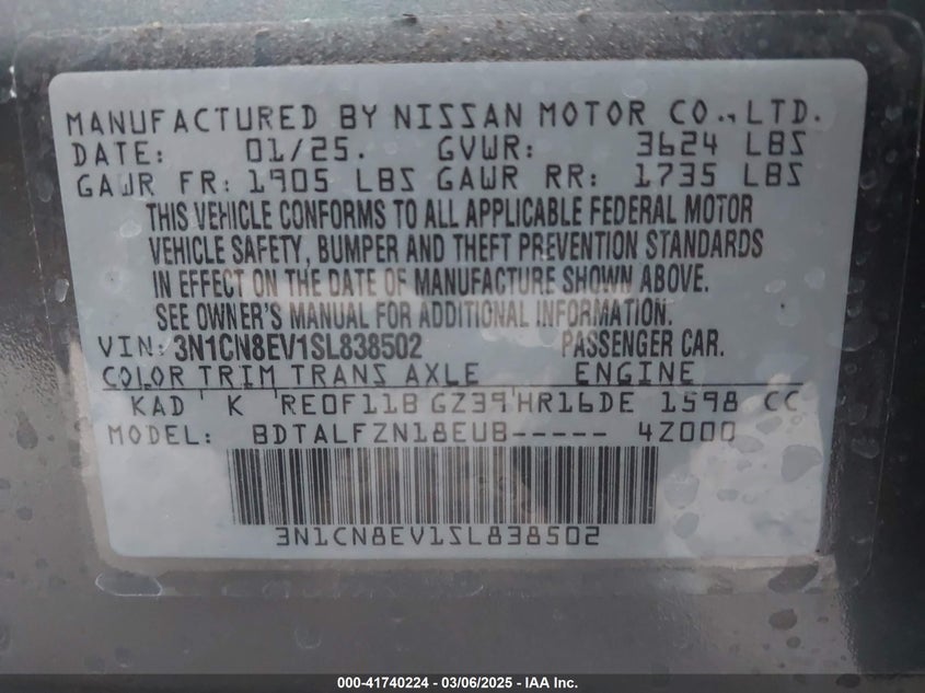 2025 NISSAN VERSA 1.6 SV - 3N1CN8EV1SL838502