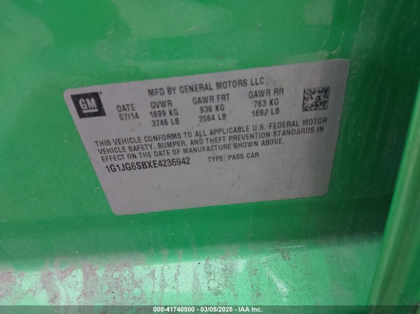 2014 Chevrolet Sonic Rs Auto VIN: 1G1JG6SBXE4236942 Lot: 41740500