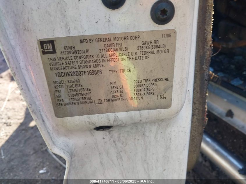 2007 Chevrolet Silverado 2500Hd Classic Lt3 VIN: 1GCHK23D37F169606 Lot: 41740711
