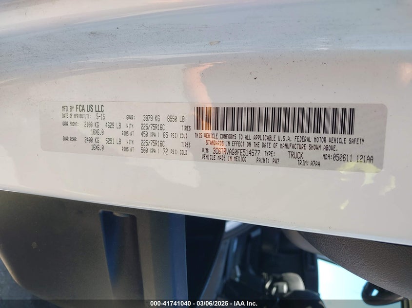 2015 RAM PROMASTER 1500 LOW ROOF - 3C6TRVAG0FE514577