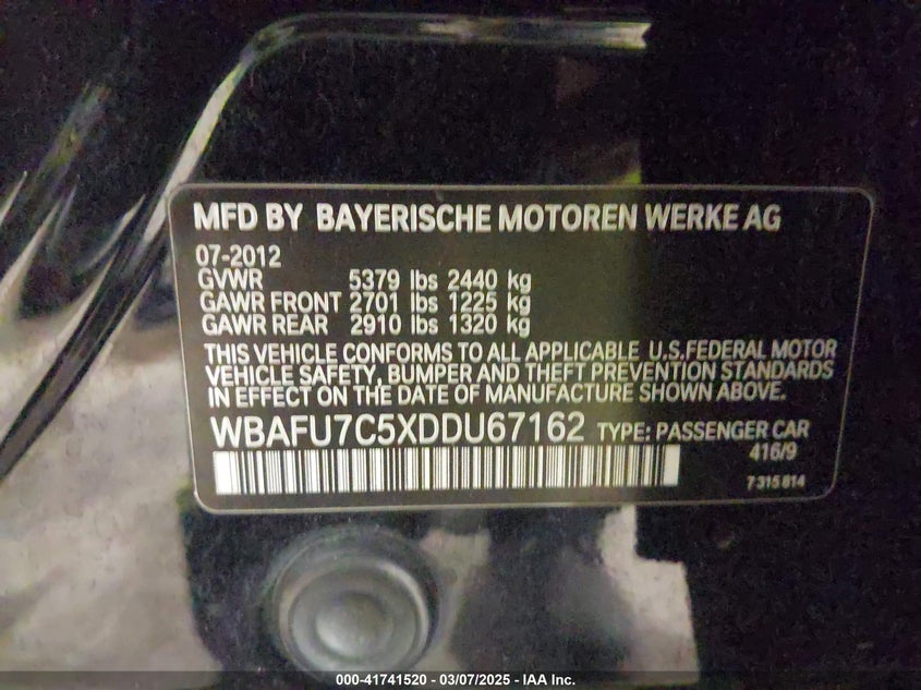 2013 BMW 535I XDRIVE - WBAFU7C5XDDU67162