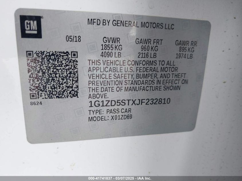 2018 Chevrolet Malibu Lt VIN: 1G1ZD5STXJF232810 Lot: 41741837