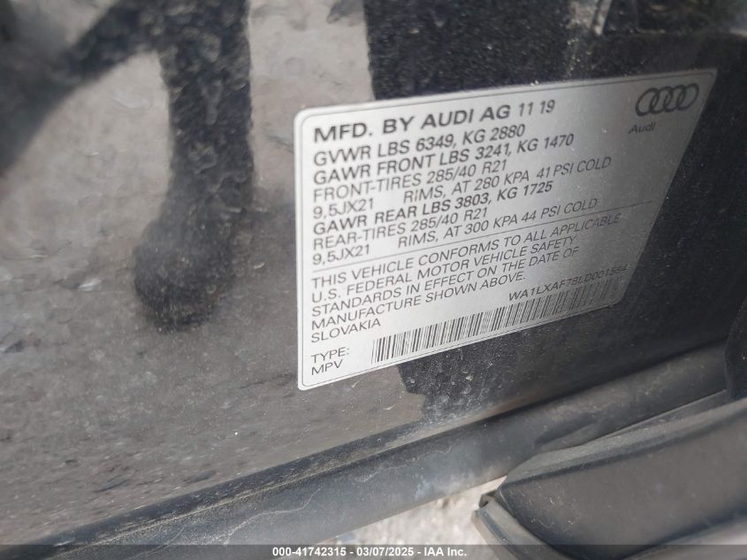 2020 Audi Q7 Premium Plus 55 Tfsi Quattro Tiptronic VIN: WA1LXAF78LD001584 Lot: 41742315