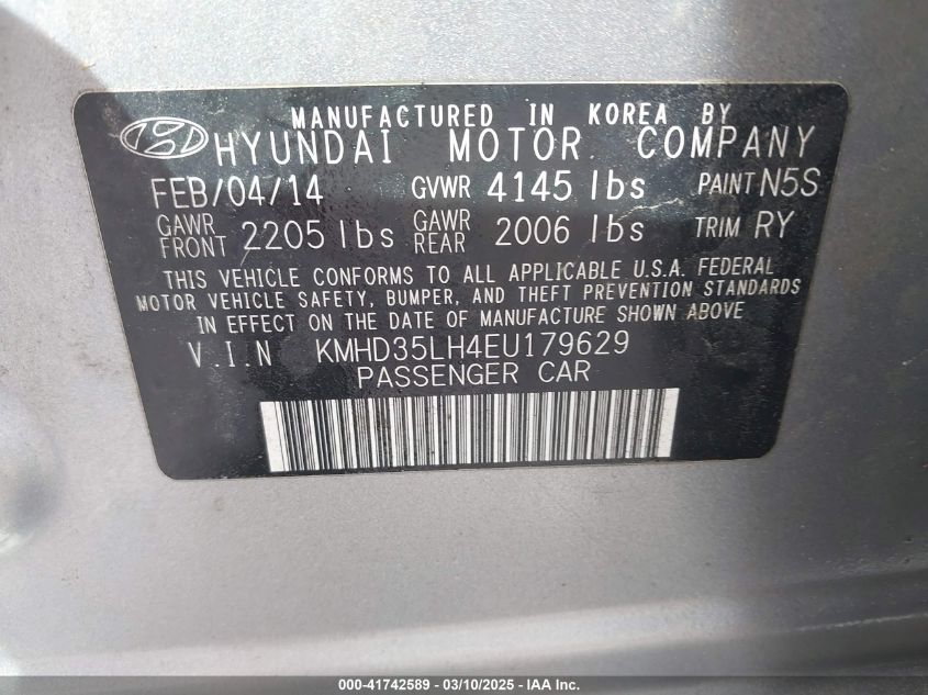 2014 Hyundai Elantra Gt VIN: KMHD35LH4EU179629 Lot: 41742589