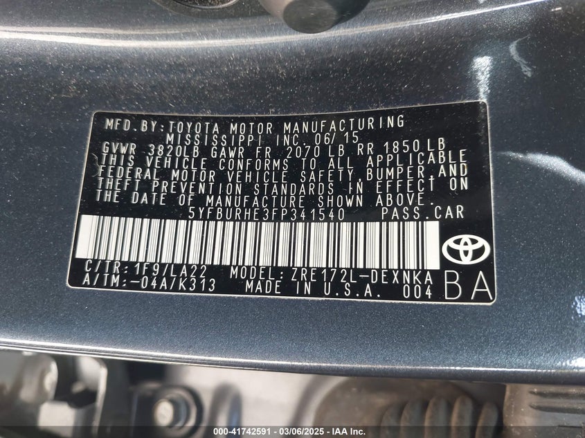 2015 TOYOTA COROLLA LE PREMIUM - 5YFBURHE3FP341540